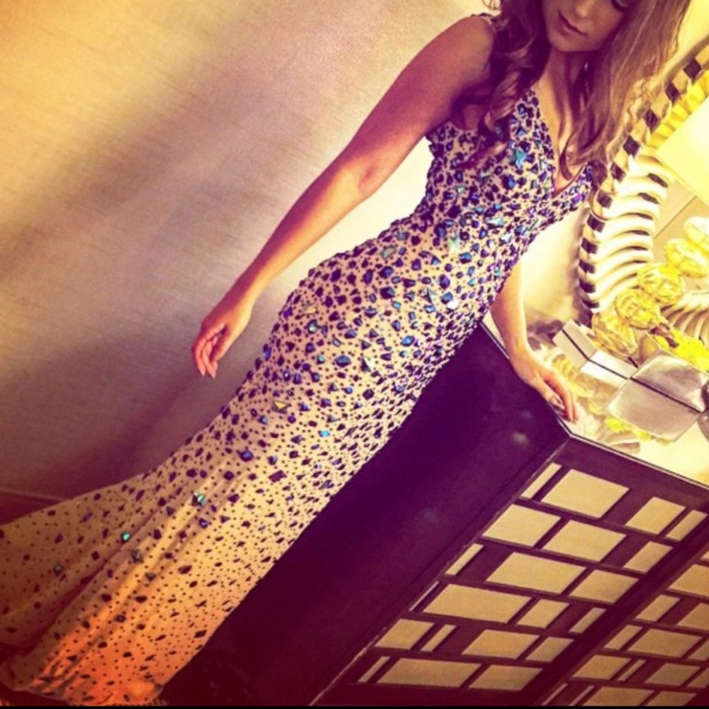 Bocici & Coty Nude Dress with Blue Rhinestones